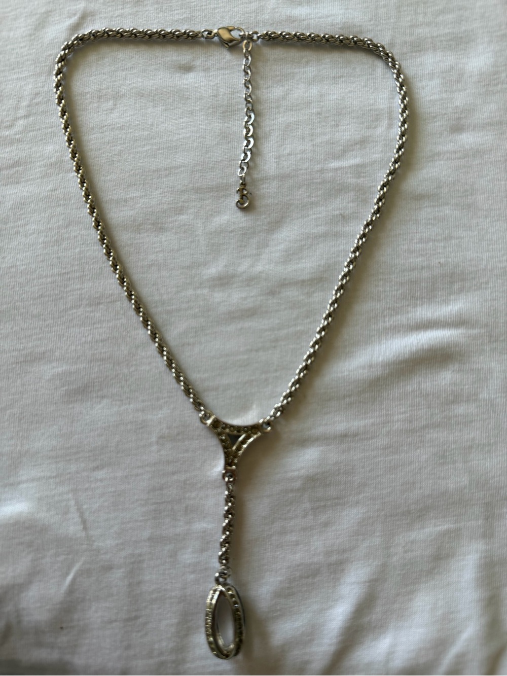 Authentic Vintage BurberrysSilver Y-Drop Necklace with Oval Loop Pendant.Rare 90